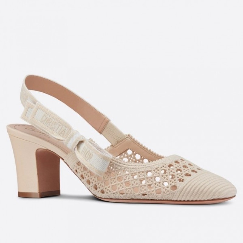 Dior & Moi Slingback Pumps In Ivory Cannage Mesh